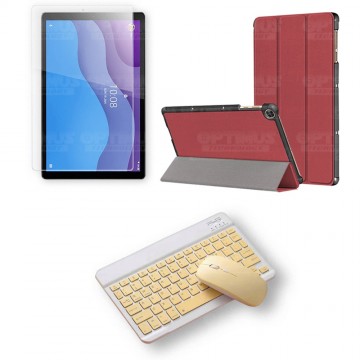 Kit Vidrio templado + Case Forro Protector + Teclado y Mouse Ratón Bluetooth para Tablet Lenovo M10 HD TB-X306 OPTIMUS TECHNOLOG