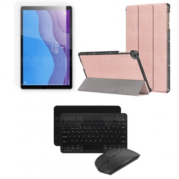 Kit Vidrio templado + Case Forro Protector + Teclado y Mouse Ratón Bluetooth para Tablet Lenovo M10 HD TB-X306 OPTIMUS TECHNOLOG