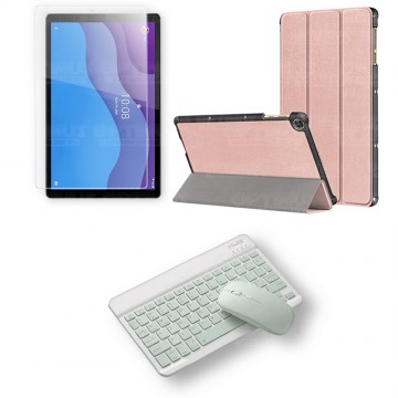 Kit Vidrio templado + Case Forro Protector + Teclado y Mouse Ratón Bluetooth para Tablet Lenovo M10 HD TB-X306 OPTIMUS TECHNOLOG