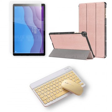 Kit Vidrio templado + Case Forro Protector + Teclado y Mouse Ratón Bluetooth para Tablet Lenovo M10 HD TB-X306 OPTIMUS TECHNOLOG