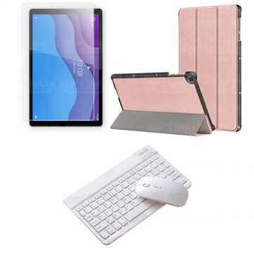Kit Vidrio templado + Case Forro Protector + Teclado y Mouse Ratón Bluetooth para Tablet Lenovo M10 HD TB-X306 OPTIMUS TECHNOLOG