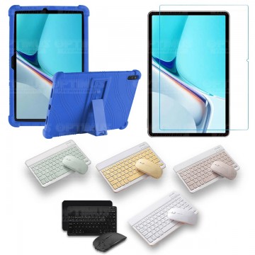 Kit Vidrio templado + Estuche Protector Goma + Teclado y Mouse Bluetooth para Tablet Huawei MatePad 11 2021 DBY-W09 - DBY-L09 OP