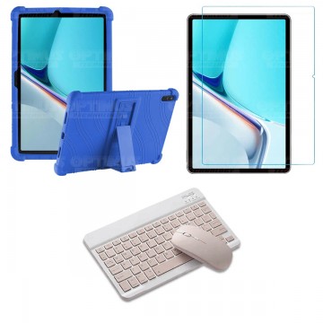 Kit Vidrio templado + Estuche Protector Goma + Teclado y Mouse Bluetooth para Tablet Huawei MatePad 11 2021 DBY-W09 - DBY-L09 OP