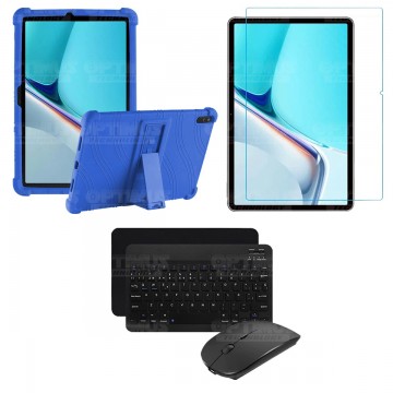 Kit Vidrio templado + Estuche Protector Goma + Teclado y Mouse Bluetooth para Tablet Huawei MatePad 11 2021 DBY-W09 - DBY-L09 OP
