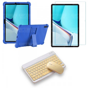 Kit Vidrio templado + Estuche Protector Goma + Teclado y Mouse Bluetooth para Tablet Huawei MatePad 11 2021 DBY-W09 - DBY-L09 OP