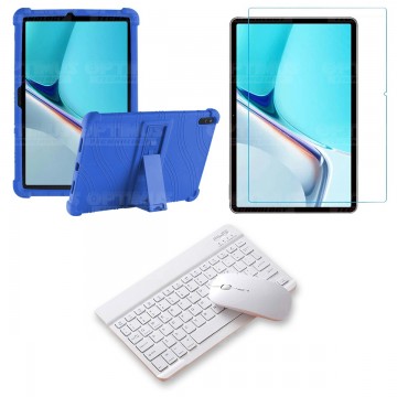 Kit Vidrio templado + Estuche Protector Goma + Teclado y Mouse Bluetooth para Tablet Huawei MatePad 11 2021 DBY-W09 - DBY-L09 OP
