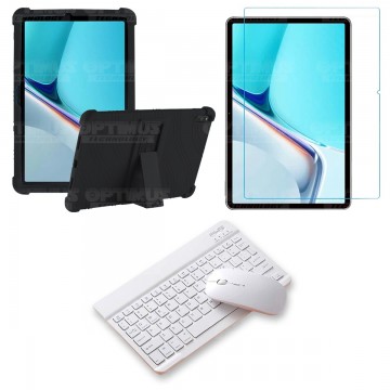 Kit Vidrio templado + Estuche Protector Goma + Teclado y Mouse Bluetooth para Tablet Huawei MatePad 11 2021 DBY-W09 - DBY-L09 OP