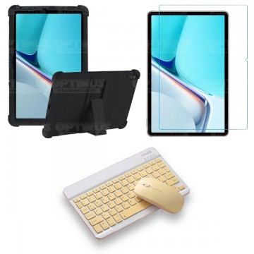Kit Vidrio templado + Estuche Protector Goma + Teclado y Mouse Bluetooth para Tablet Huawei MatePad 11 2021 DBY-W09 - DBY-L09 OP