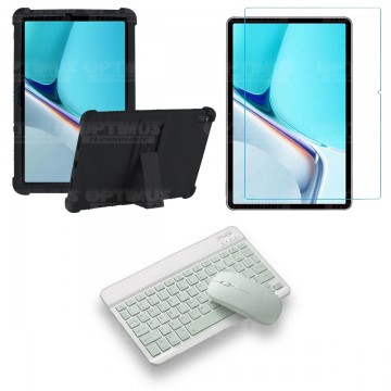 Kit Vidrio templado + Estuche Protector Goma + Teclado y Mouse Bluetooth para Tablet Huawei MatePad 11 2021 DBY-W09 - DBY-L09 OP