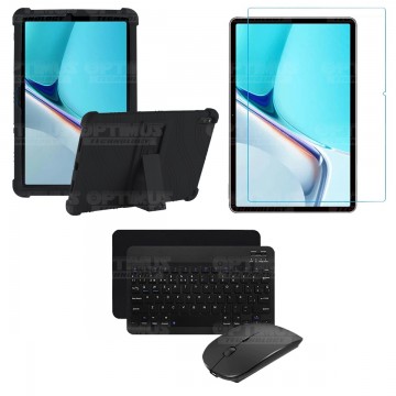 Kit Vidrio templado + Estuche Protector Goma + Teclado y Mouse Bluetooth para Tablet Huawei MatePad 11 2021 DBY-W09 - DBY-L09 OP