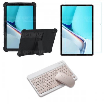 Kit Vidrio templado + Estuche Protector Goma + Teclado y Mouse Bluetooth para Tablet Huawei MatePad 11 2021 DBY-W09 - DBY-L09 OP