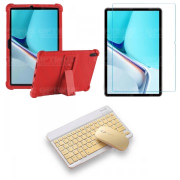 Kit Vidrio templado + Estuche Protector Goma + Teclado y Mouse Bluetooth para Tablet Huawei MatePad 11 2021 DBY-W09 - DBY-L09 OP
