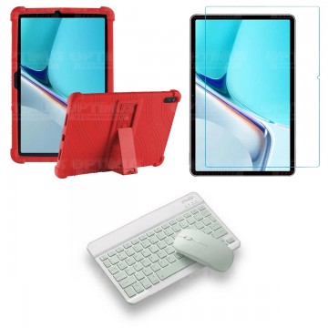 Kit Vidrio templado + Estuche Protector Goma + Teclado y Mouse Bluetooth para Tablet Huawei MatePad 11 2021 DBY-W09 - DBY-L09 OP