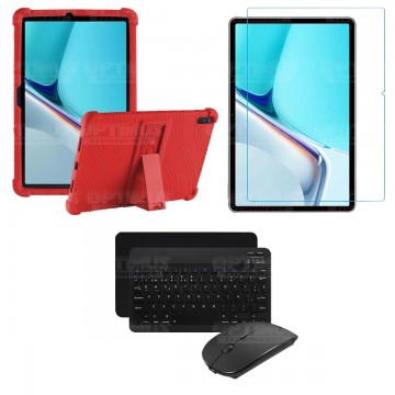 Kit Vidrio templado + Estuche Protector Goma + Teclado y Mouse Bluetooth para Tablet Huawei MatePad 11 2021 DBY-W09 - DBY-L09 OP