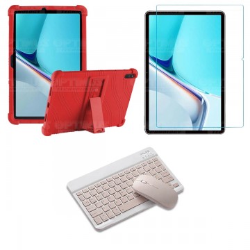 Kit Vidrio templado + Estuche Protector Goma + Teclado y Mouse Bluetooth para Tablet Huawei MatePad 11 2021 DBY-W09 - DBY-L09 OP