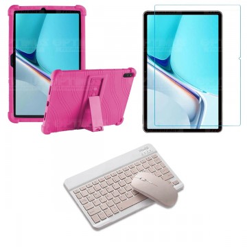 Kit Vidrio templado + Estuche Protector Goma + Teclado y Mouse Bluetooth para Tablet Huawei MatePad 11 2021 DBY-W09 - DBY-L09 OP