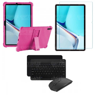 Kit Vidrio templado + Estuche Protector Goma + Teclado y Mouse Bluetooth para Tablet Huawei MatePad 11 2021 DBY-W09 - DBY-L09 OP