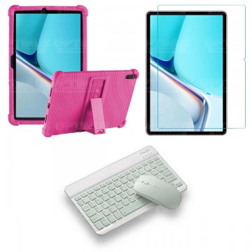 Kit Vidrio templado + Estuche Protector Goma + Teclado y Mouse Bluetooth para Tablet Huawei MatePad 11 2021 DBY-W09 - DBY-L09 OP