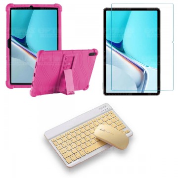 Kit Vidrio templado + Estuche Protector Goma + Teclado y Mouse Bluetooth para Tablet Huawei MatePad 11 2021 DBY-W09 - DBY-L09 OP