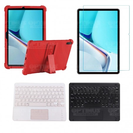 Kit Vidrio templado + Estuche Protector Goma + Teclado con Mouse Touchpad Bluetooth Tablet Huawei MatePad 11 2021 DBY-W09