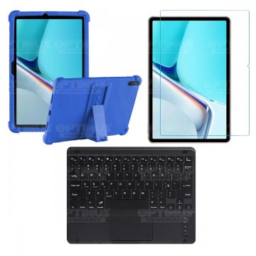 Kit Vidrio templado + Estuche Protector Goma + Teclado con Mouse Touchpad Bluetooth Tablet Huawei MatePad 11 2021 DBY-W09 OPTIMU