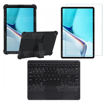 Kit Vidrio templado + Estuche Protector Goma + Teclado con Mouse Touchpad Bluetooth Tablet Huawei MatePad 11 2021 DBY-W09 OPTIMU