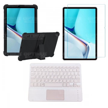 Kit Vidrio templado + Estuche Protector Goma + Teclado con Mouse Touchpad Bluetooth Tablet Huawei MatePad 11 2021 DBY-W09 OPTIMU