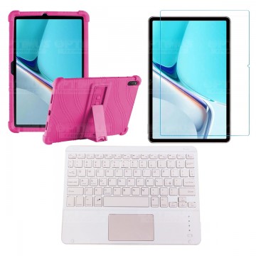 Kit Vidrio templado + Estuche Protector Goma + Teclado con Mouse Touchpad Bluetooth Tablet Huawei MatePad 11 2021 DBY-W09 OPTIMU
