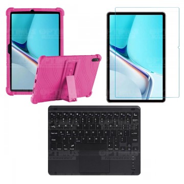 Kit Vidrio templado + Estuche Protector Goma + Teclado con Mouse Touchpad Bluetooth Tablet Huawei MatePad 11 2021 DBY-W09 OPTIMU