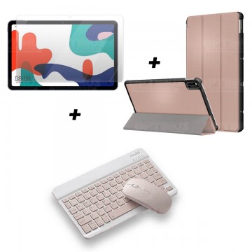 Kit Vidrio templado + Case Forro Protector + Teclado y Mouse Ratón Bluetooth para Tablet Huawei Matepad 10.4 OPTIMUS TECHNOLOGY™
