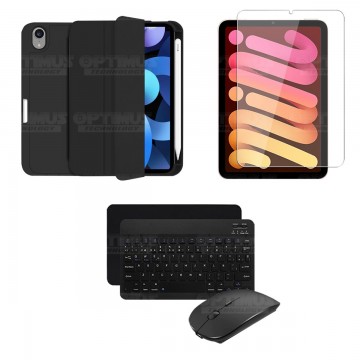 Kit Vidrio templado + Estuche Protector portalápiz + Teclado y Mouse Bluetooth para Tablet IPad Mini 6 2021 OPTIMUS TECHNOLOGY™