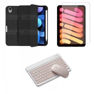 Kit Vidrio templado + Estuche Protector portalápiz + Teclado y Mouse Bluetooth para Tablet IPad Mini 6 2021 OPTIMUS TECHNOLOGY™
