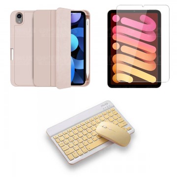 Kit Vidrio templado + Estuche Protector portalápiz + Teclado y Mouse Bluetooth para Tablet IPad Mini 6 2021 OPTIMUS TECHNOLOGY™