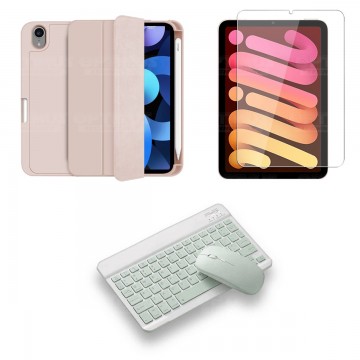 Kit Vidrio templado + Estuche Protector portalápiz + Teclado y Mouse Bluetooth para Tablet IPad Mini 6 2021 OPTIMUS TECHNOLOGY™