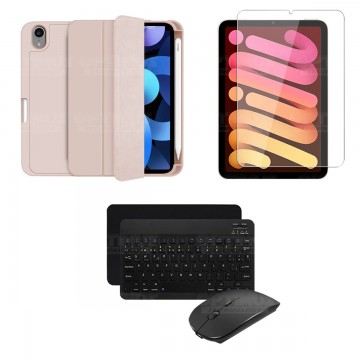 Kit Vidrio templado + Estuche Protector portalápiz + Teclado y Mouse Bluetooth para Tablet IPad Mini 6 2021 OPTIMUS TECHNOLOGY™