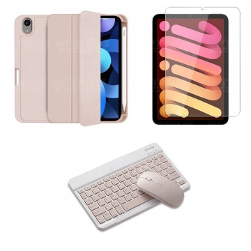 Kit Vidrio templado + Estuche Protector portalápiz + Teclado y Mouse Bluetooth para Tablet IPad Mini 6 2021 OPTIMUS TECHNOLOGY™