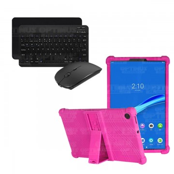 Kit Case Forro Protector Antigolpes + Teclado y Mouse Ratón Bluetooth para Tablet Lenovo M10 Plus Tb-x606f OPTIMUS TECHNOLOGY™ -