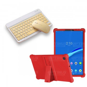 Kit Case Forro Protector Antigolpes + Teclado y Mouse Ratón Bluetooth para Tablet Lenovo M10 Plus Tb-x606f OPTIMUS TECHNOLOGY™ -