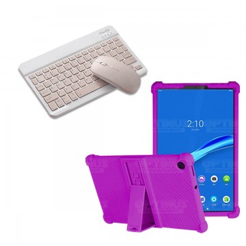 Kit Case Forro Protector Antigolpes + Teclado y Mouse Ratón Bluetooth para Tablet Lenovo M10 Plus Tb-x606f OPTIMUS TECHNOLOGY™ -