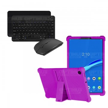 Kit Case Forro Protector Antigolpes + Teclado y Mouse Ratón Bluetooth para Tablet Lenovo M10 Plus Tb-x606f OPTIMUS TECHNOLOGY™ -