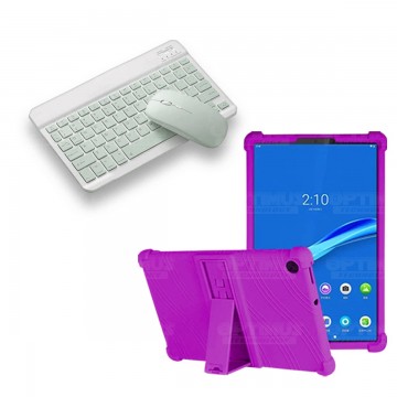 Kit Case Forro Protector Antigolpes + Teclado y Mouse Ratón Bluetooth para Tablet Lenovo M10 Plus Tb-x606f OPTIMUS TECHNOLOGY™ -