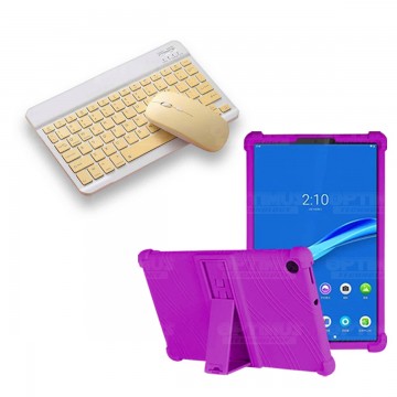 Kit Case Forro Protector Antigolpes + Teclado y Mouse Ratón Bluetooth para Tablet Lenovo M10 Plus Tb-x606f OPTIMUS TECHNOLOGY™ -