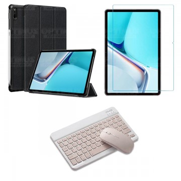 Kit Vidrio templado + Case Forro Protector + Teclado y Mouse Bluetooth para Tablet Huawei MatePad 11 2021 DBY-W09 - DBY-L09 OPTI