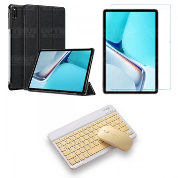Kit Vidrio templado + Case Forro Protector + Teclado y Mouse Bluetooth para Tablet Huawei MatePad 11 2021 DBY-W09 - DBY-L09 OPTI