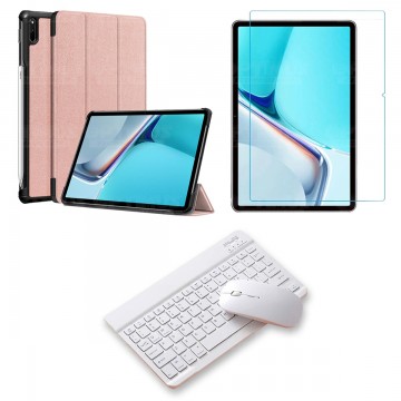 Kit Vidrio templado + Case Forro Protector + Teclado y Mouse Bluetooth para Tablet Huawei MatePad 11 2021 DBY-W09 - DBY-L09 OPTI