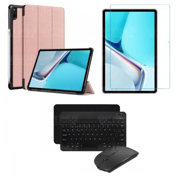 Kit Vidrio templado + Case Forro Protector + Teclado y Mouse Bluetooth para Tablet Huawei MatePad 11 2021 DBY-W09 - DBY-L09 OPTI
