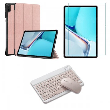 Kit Vidrio templado + Case Forro Protector + Teclado y Mouse Bluetooth para Tablet Huawei MatePad 11 2021 DBY-W09 - DBY-L09 OPTI