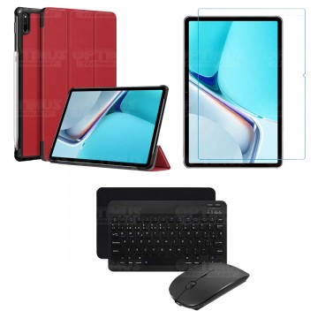 Kit Vidrio templado + Case Forro Protector + Teclado y Mouse Bluetooth para Tablet Huawei MatePad 11 2021 DBY-W09 - DBY-L09 OPTI