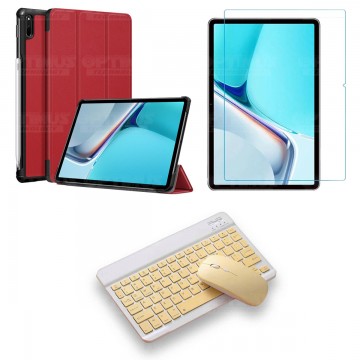 Kit Vidrio templado + Case Forro Protector + Teclado y Mouse Bluetooth para Tablet Huawei MatePad 11 2021 DBY-W09 - DBY-L09 OPTI