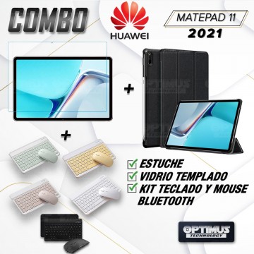 Kit Vidrio templado + Case Forro Protector + Teclado y Mouse Bluetooth para Tablet Huawei MatePad 11 2021 DBY-W09 - DBY-L09 OPTI